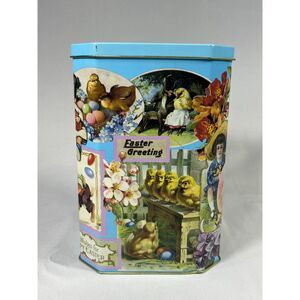 Vintage Easter Greeting Collectible Tin Bunnies Chicks Made in USA